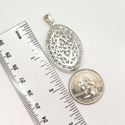 925 Sterling Silver Ornate Design Oval Pendant