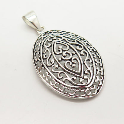 925 Sterling Silver Ornate Design Oval Pendant