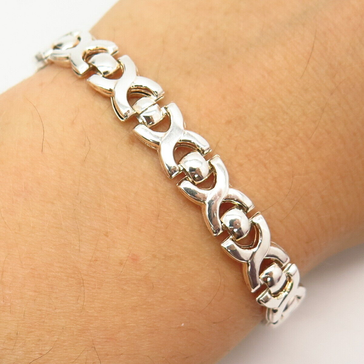 925 Sterling Silver Italy "XO" Link Bracelet 6.5"