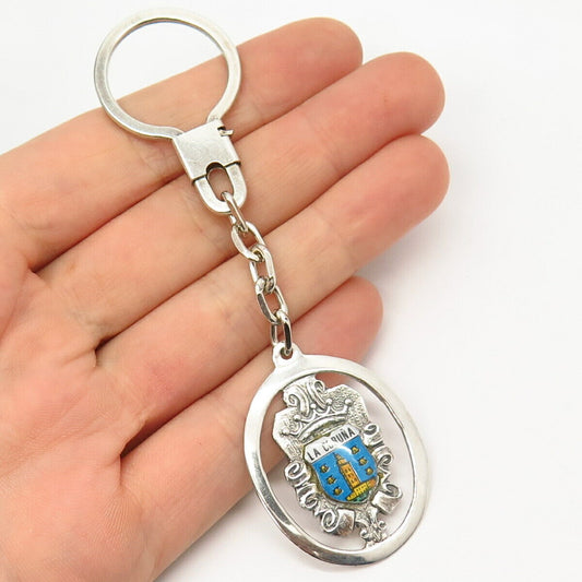 925 Sterling Silver Vintage Colorful Enamel "La Coruña / Corunna" Key Ring