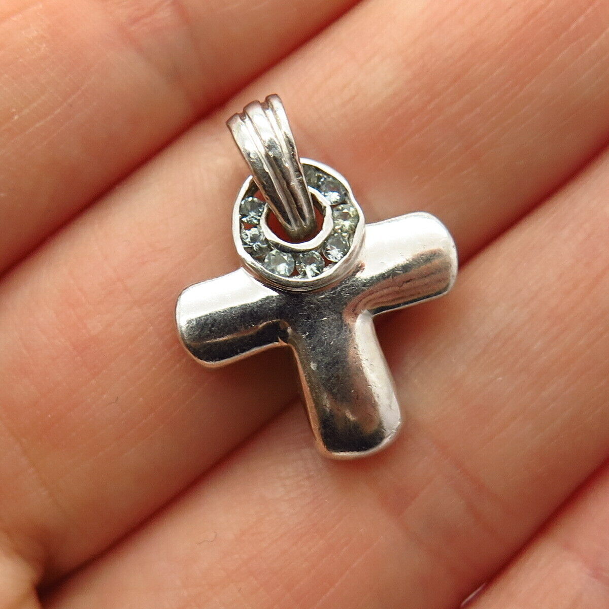 925 Sterling Silver C Z Puffy Cross Pendant