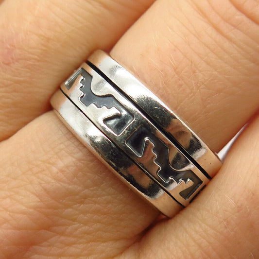 925 Sterling Silver Tribal Pattern Rotating Band Ring Size 8.5