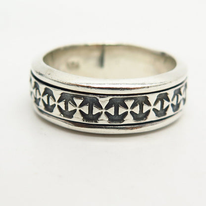 925 Sterling Silver Cross Pattern Rotating Men's Band Ring Size 10