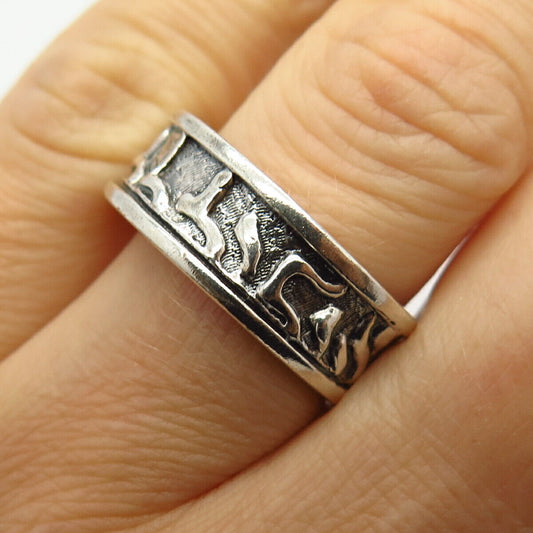 925 Sterling Silver Tribal Design Band Ring Size 7 3/4