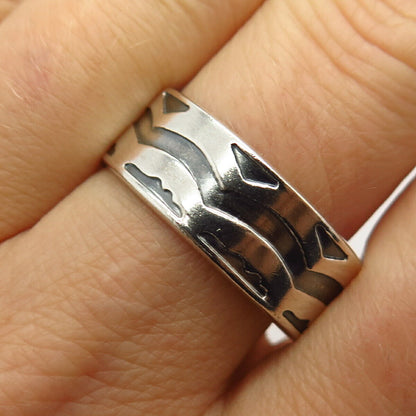 925 Sterling Silver Tribal Design Men's Band Ring Size 11 1/4