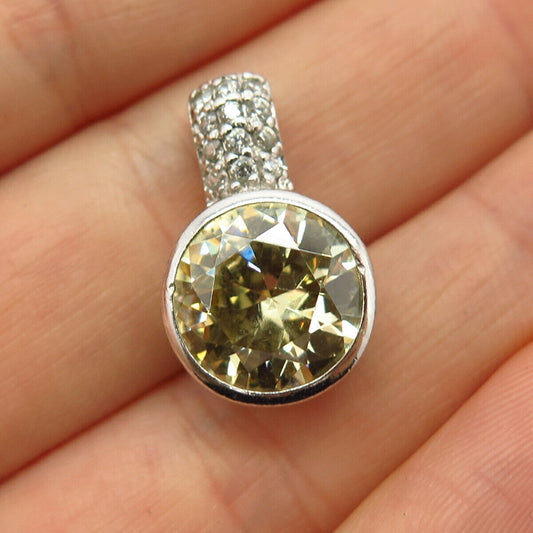 925 Sterling Silver White & Citrine-Tone C Z Pendant