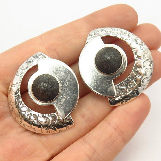 925 Sterling Silver Vintage Modernist Design Clip On Earrings