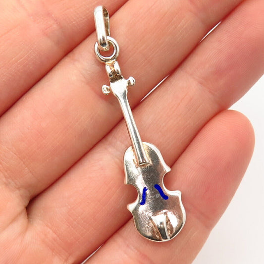 925 Sterling Silver Enamel Violin Musical Instrument Design Pendant