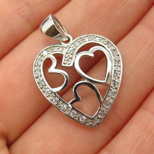 925 Sterling Silver C Z Open Heart Design Pendant