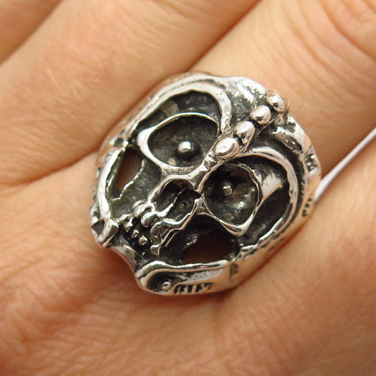 925 Sterling Silver Skull Design Biker Men's Ring Size 10 1/4