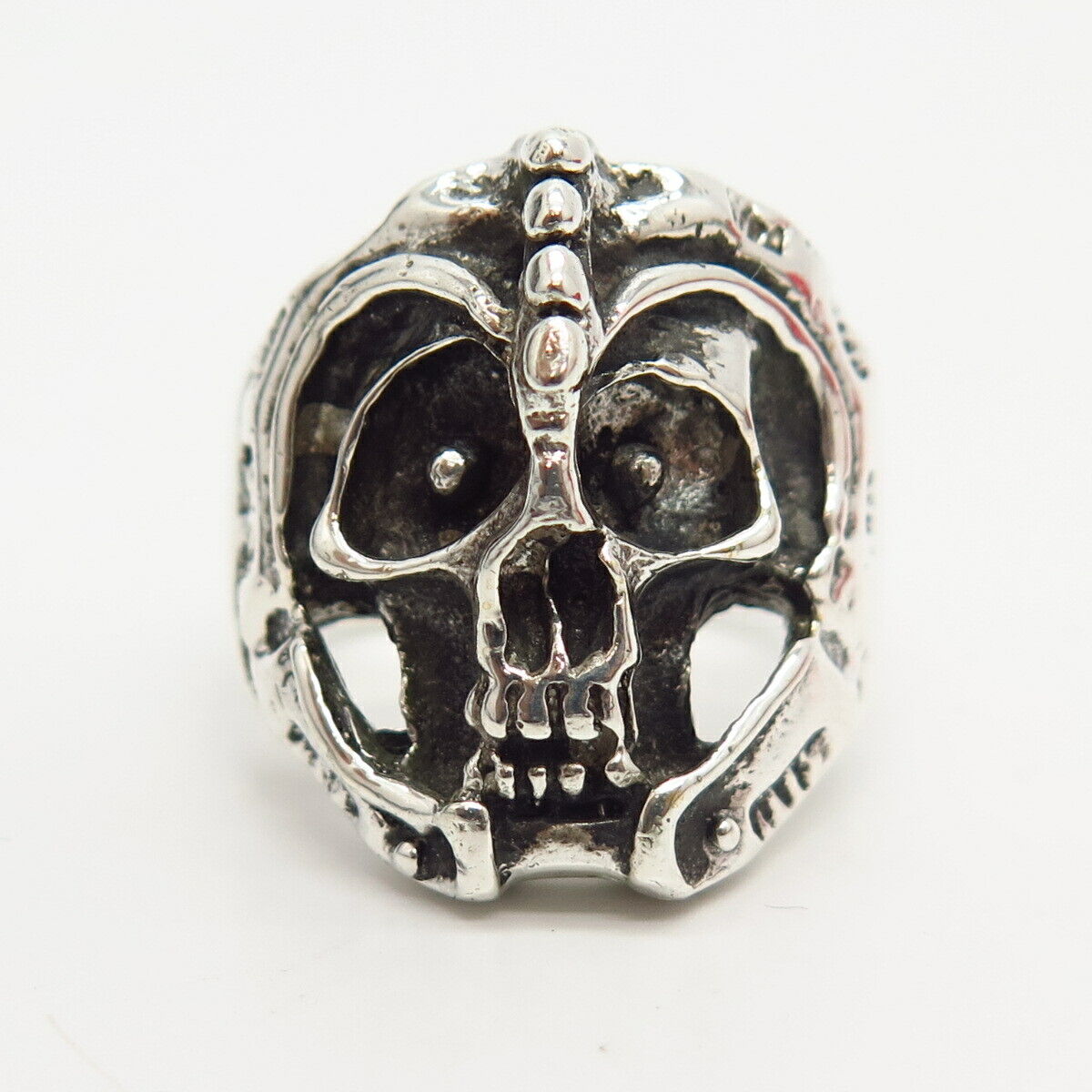 925 Sterling Silver Skull Design Biker Men's Ring Size 10 1/4