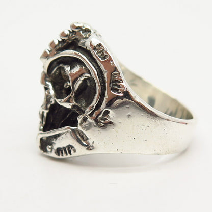 925 Sterling Silver Skull Design Biker Men's Ring Size 10 1/4