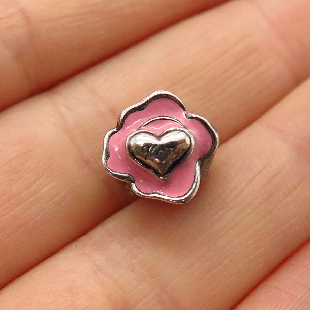 925 Sterling Silver Chamilia Enamel "Mom" Floral Design Bead Charm