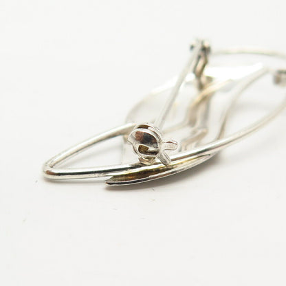 925 Sterling Silver 2-Tone C Z Leaf Design Pin Brooch