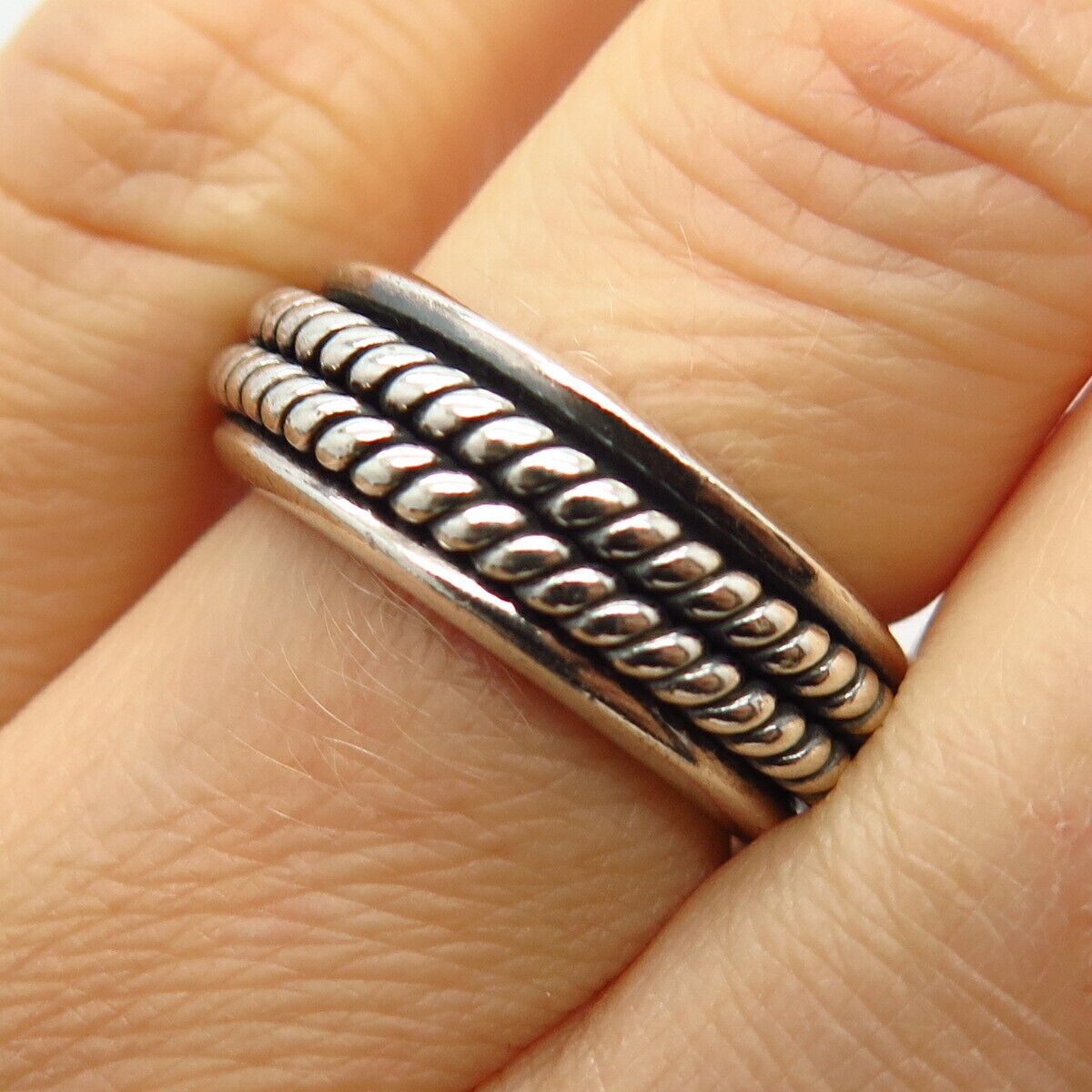 925 Sterling Silver Vintage Mexico Braiding Design Rotating Band Ring Size 6 3/4