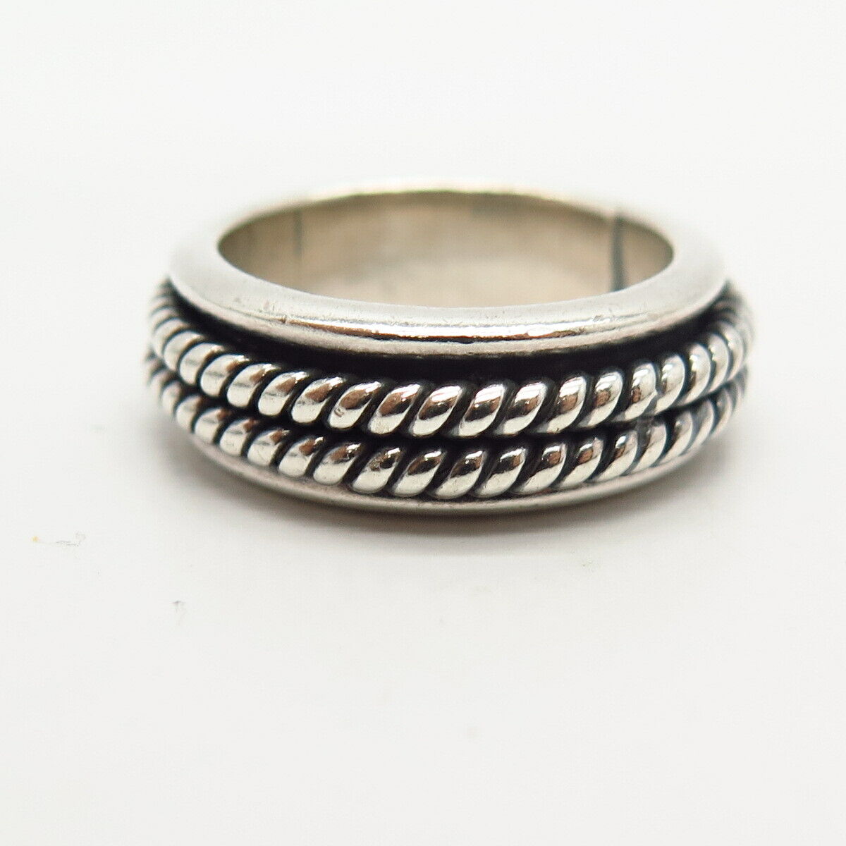 925 Sterling Silver Vintage Mexico Braiding Design Rotating Band Ring Size 6 3/4