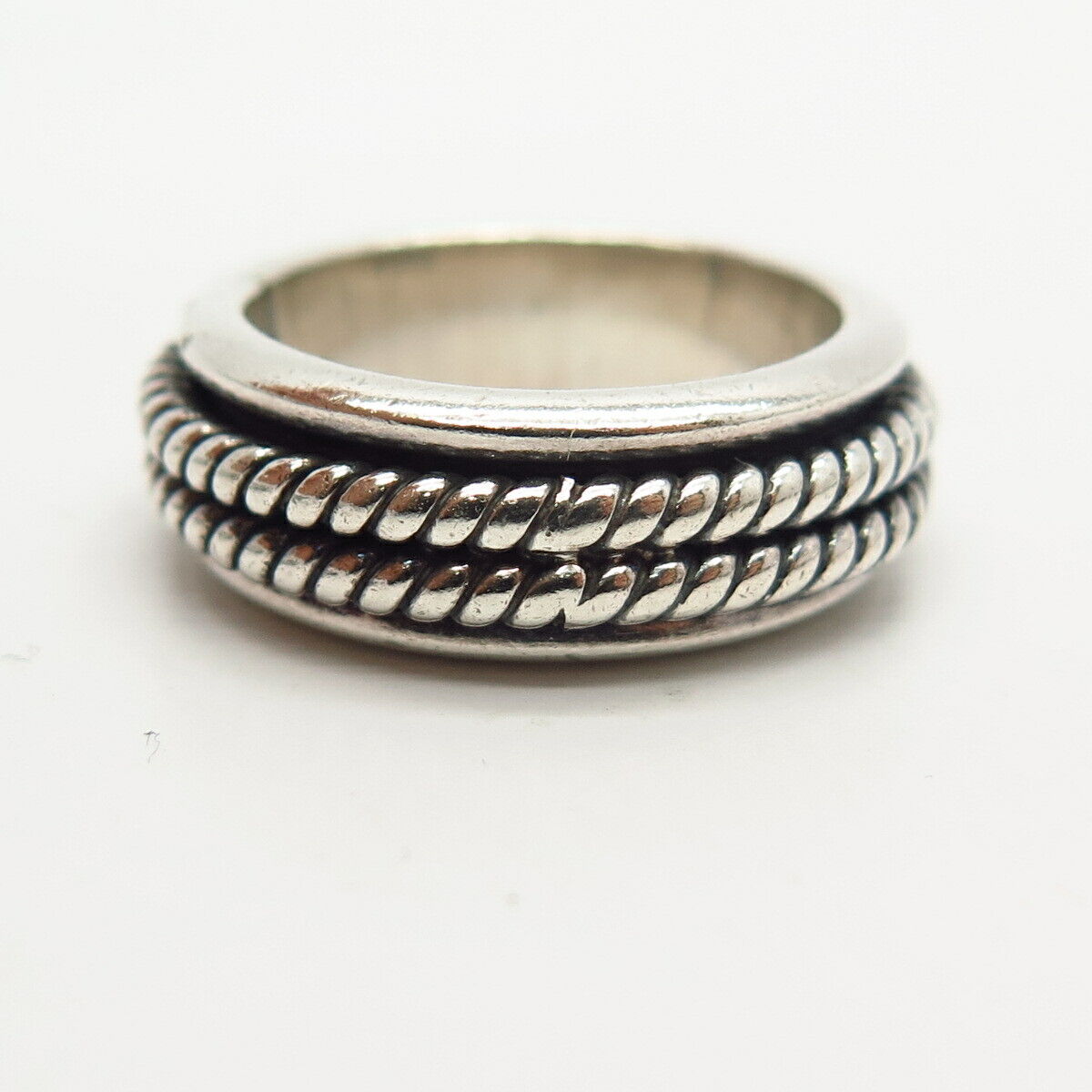 925 Sterling Silver Vintage Mexico Braiding Design Rotating Band Ring Size 6 3/4