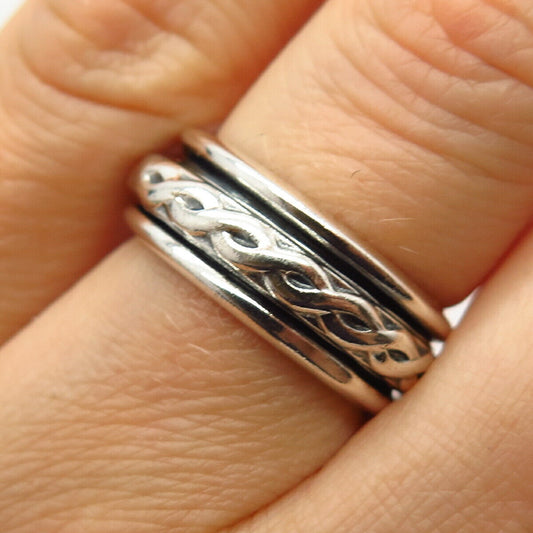 925 Sterling Silver Vintage Mexico Braiding Design Rotating Band Ring Size 7