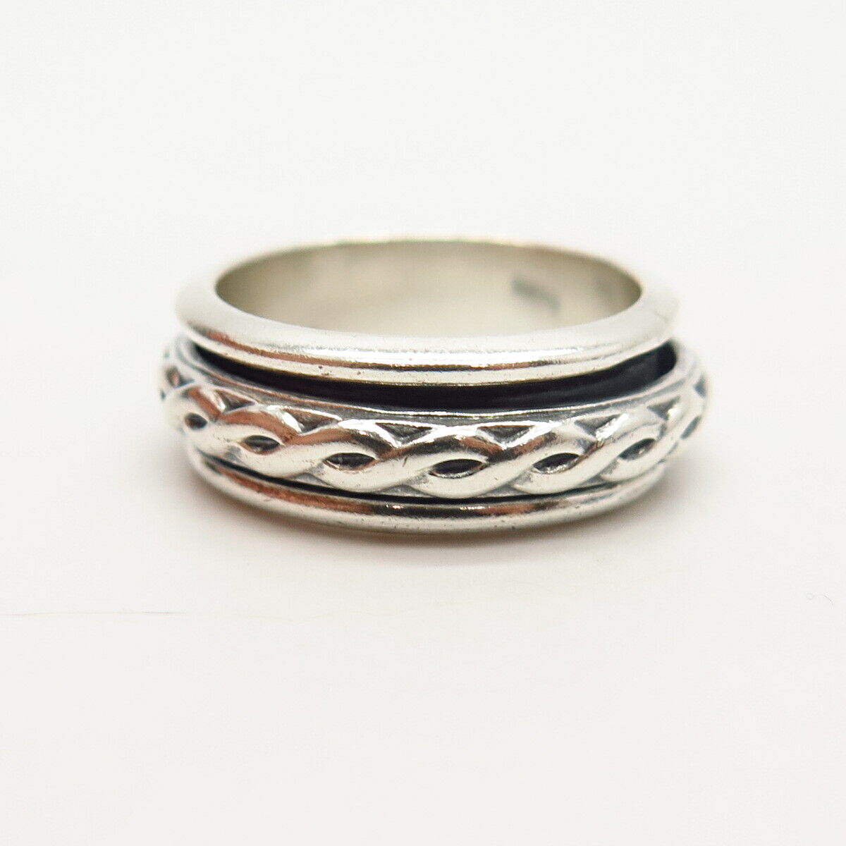 925 Sterling Silver Vintage Mexico Braiding Design Rotating Band Ring Size 7