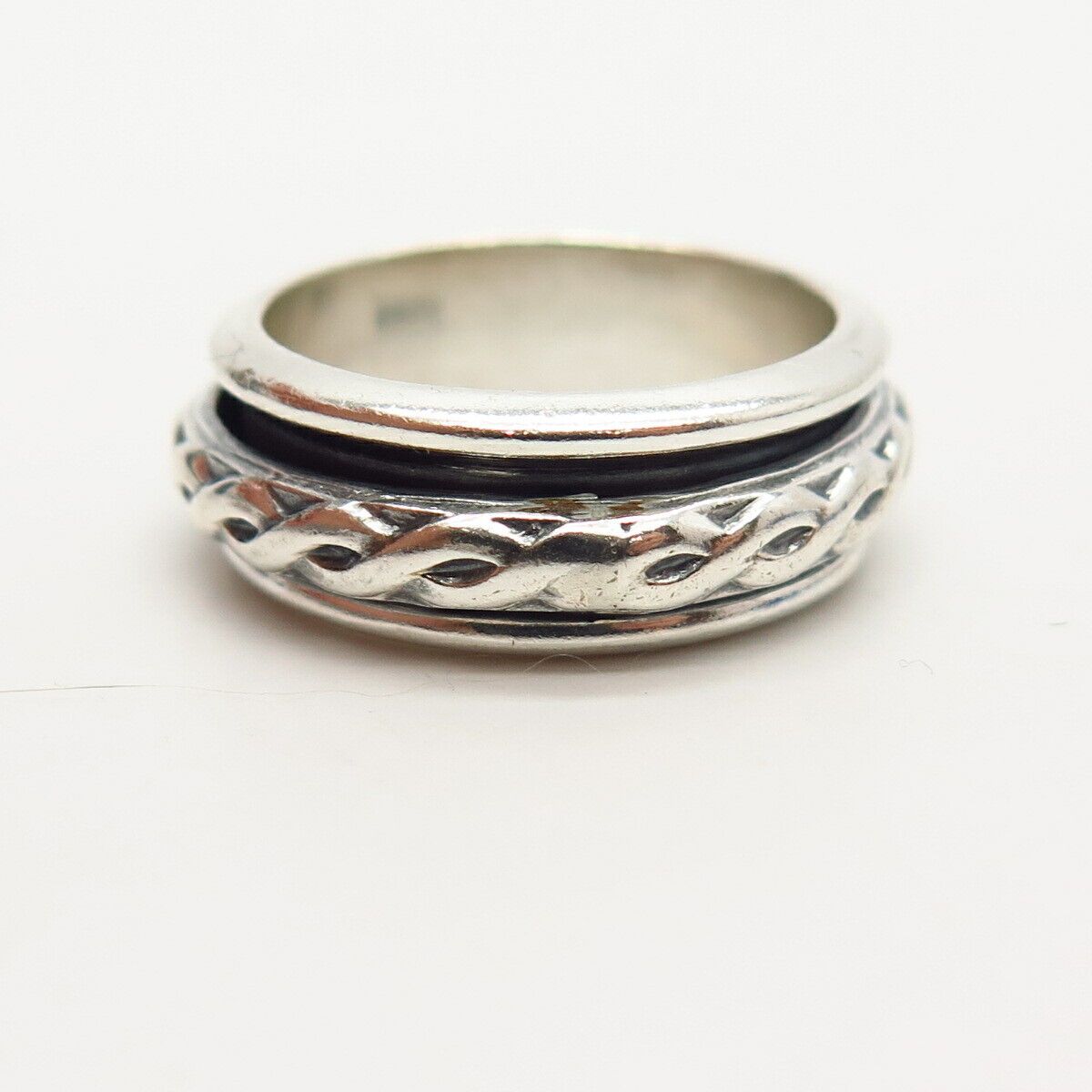 925 Sterling Silver Vintage Mexico Braiding Design Rotating Band Ring Size 7