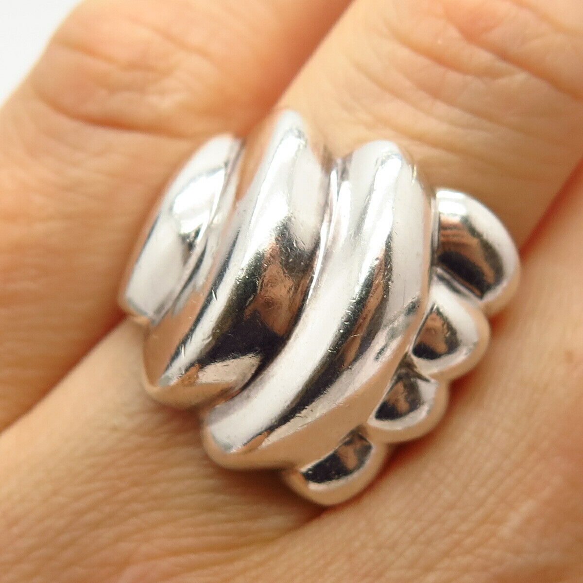 925 Sterling Silver Vintage Mexico Shell Design Ring Size 6.5