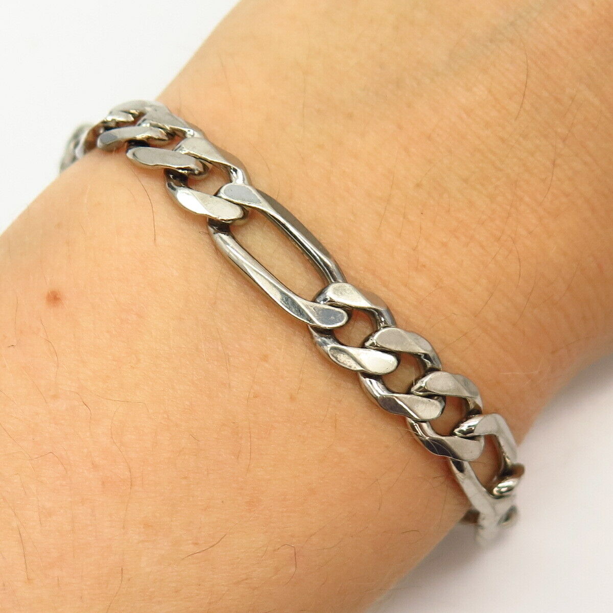 925 Sterling Silver Italy Figaro Link Bracelet 8 3/4"