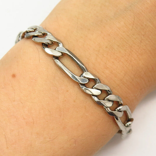 925 Sterling Silver Italy Figaro Link Bracelet 8 3/4"