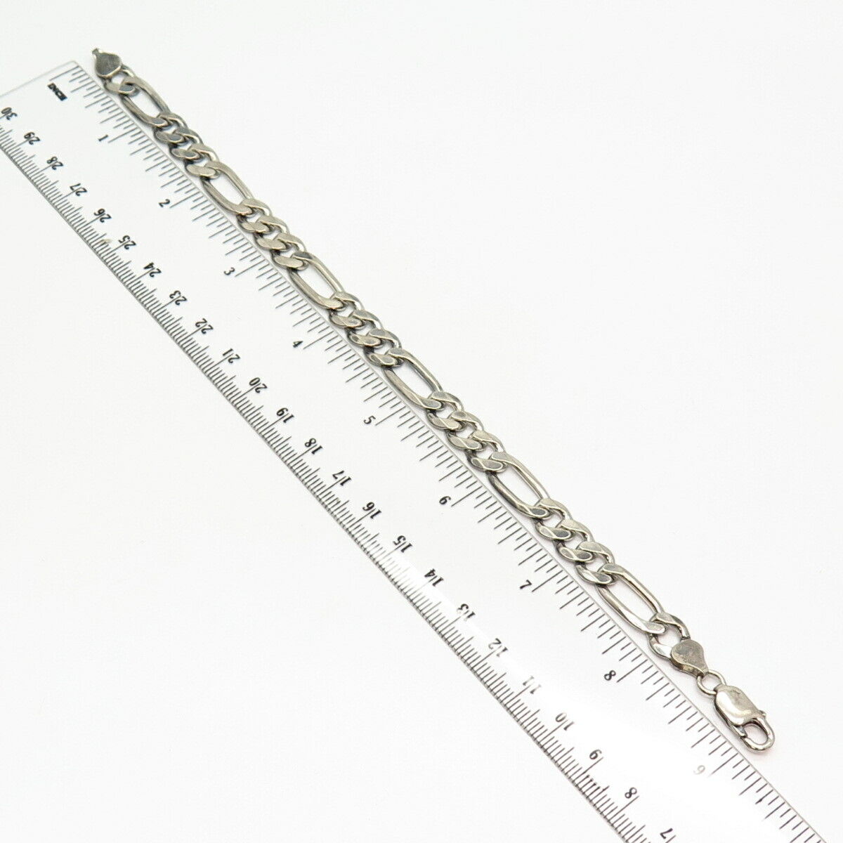 925 Sterling Silver Italy Figaro Link Bracelet 8 3/4"