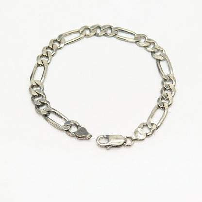 925 Sterling Silver Italy Figaro Link Bracelet 8 3/4"