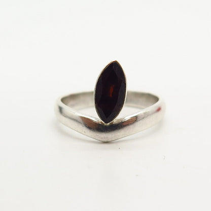 925 Sterling Silver Real Red Garnet Gemstone Ring Size 7 3/4