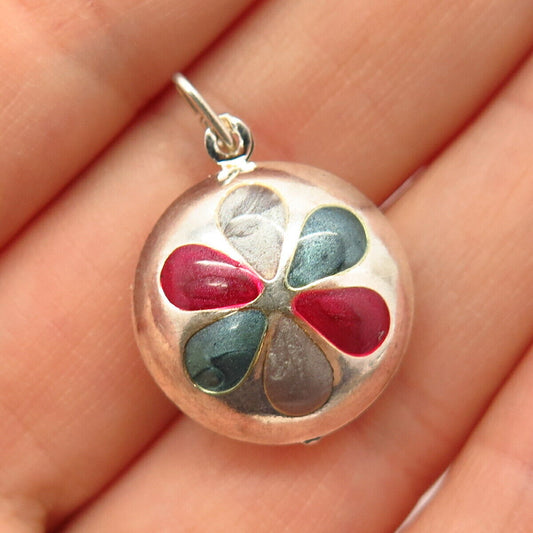 925 Sterling Silver Multi-Color Enamel Hollow Charm Pendant