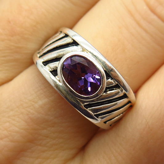 925 Sterling Silver Real Amethyst Gemstone Ring Size 8