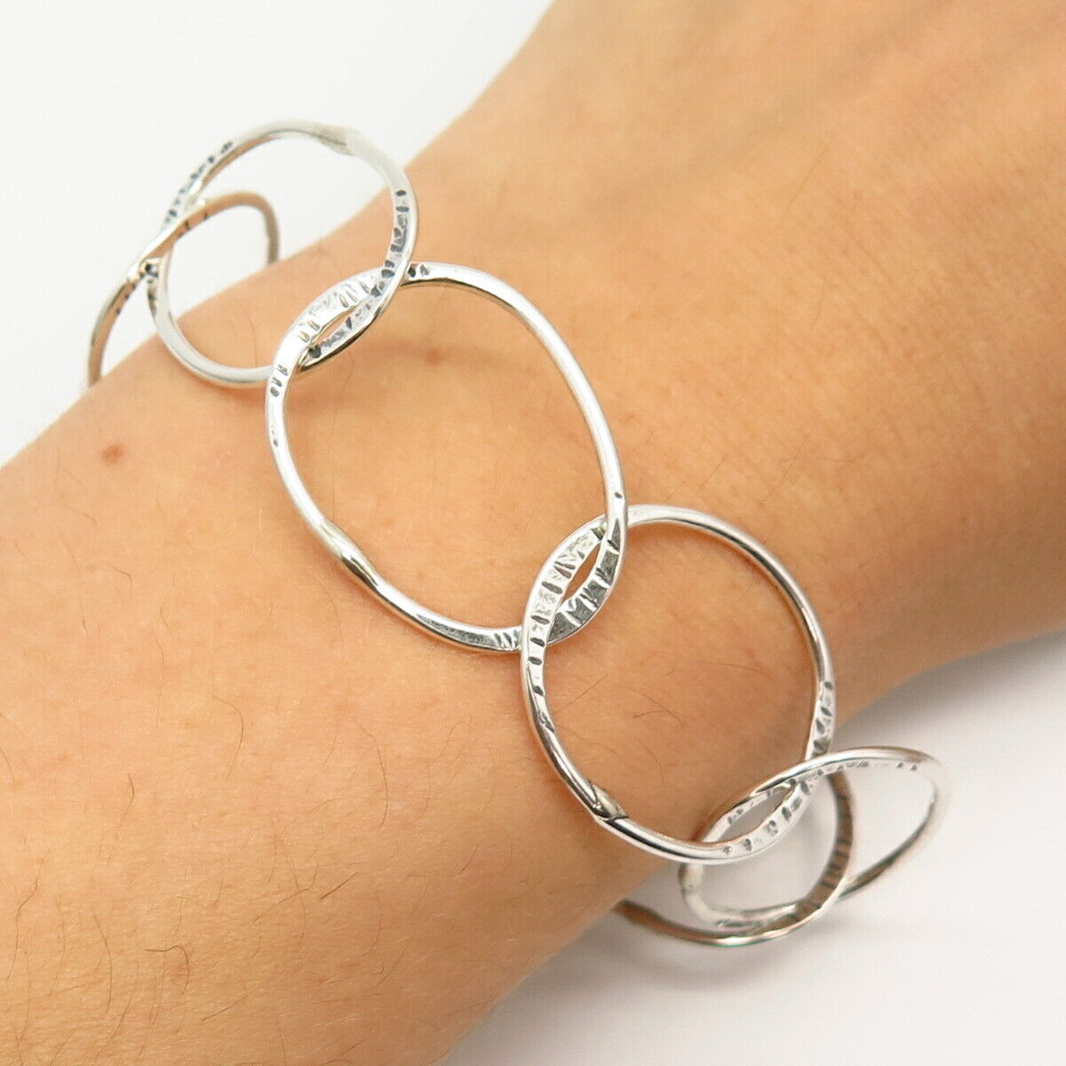 925 Sterling Silver Multi-Circle Design Link Bracelet 7.5"