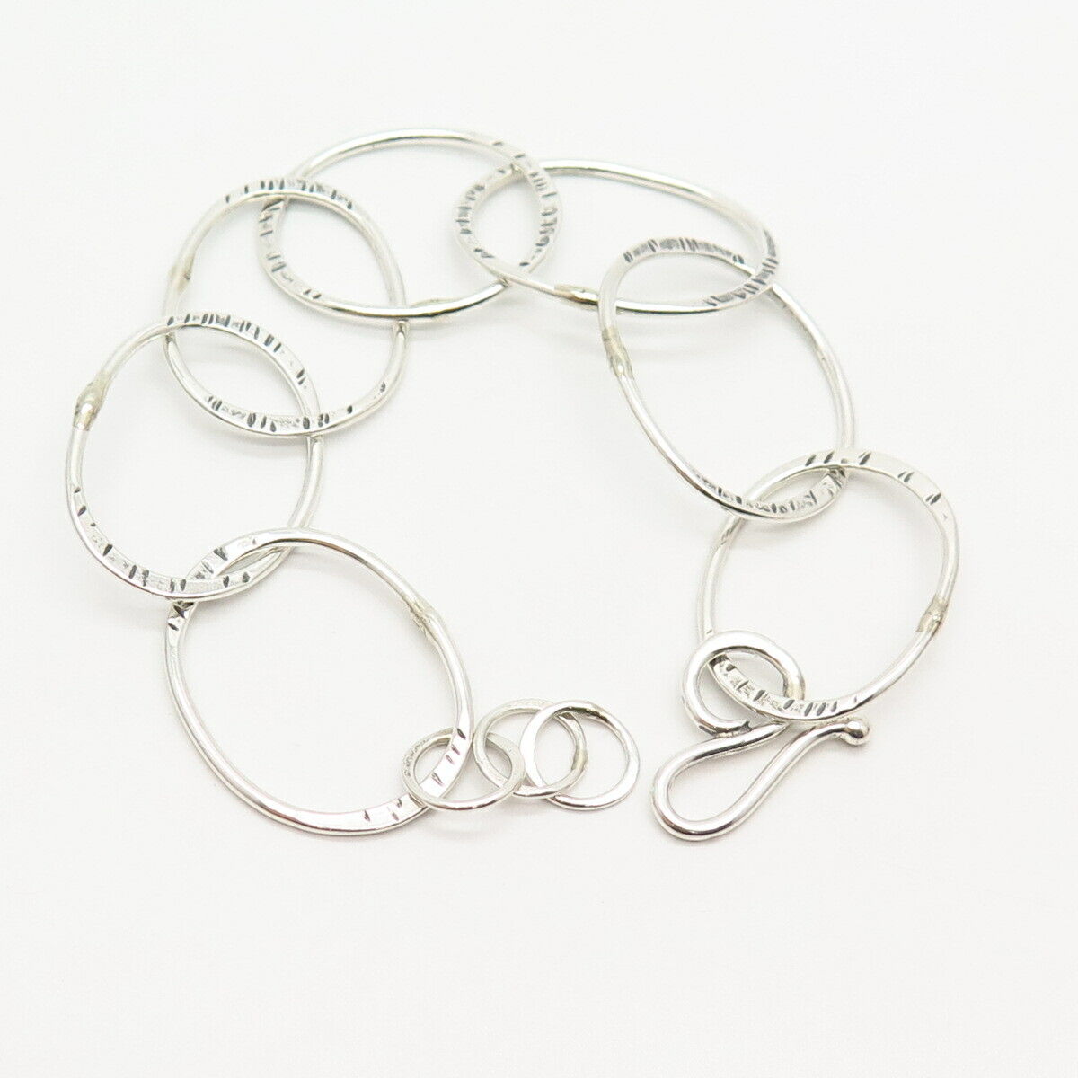 925 Sterling Silver Multi-Circle Design Link Bracelet 7.5"