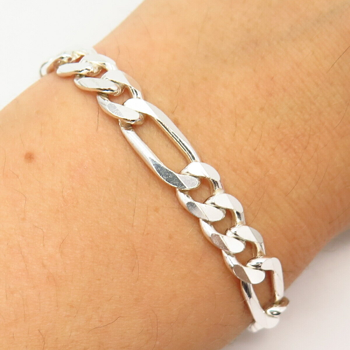 925 Sterling Silver Italy Figaro Link Bracelet 8 3/4"