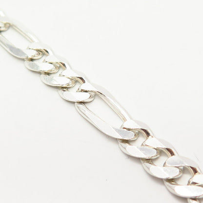 925 Sterling Silver Italy Figaro Link Bracelet 8 3/4"