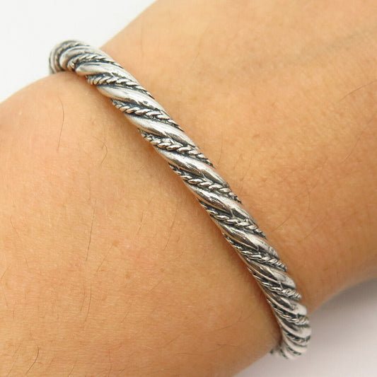 925 Sterling Silver Twisted Design Cuff Bracelet 6.5"