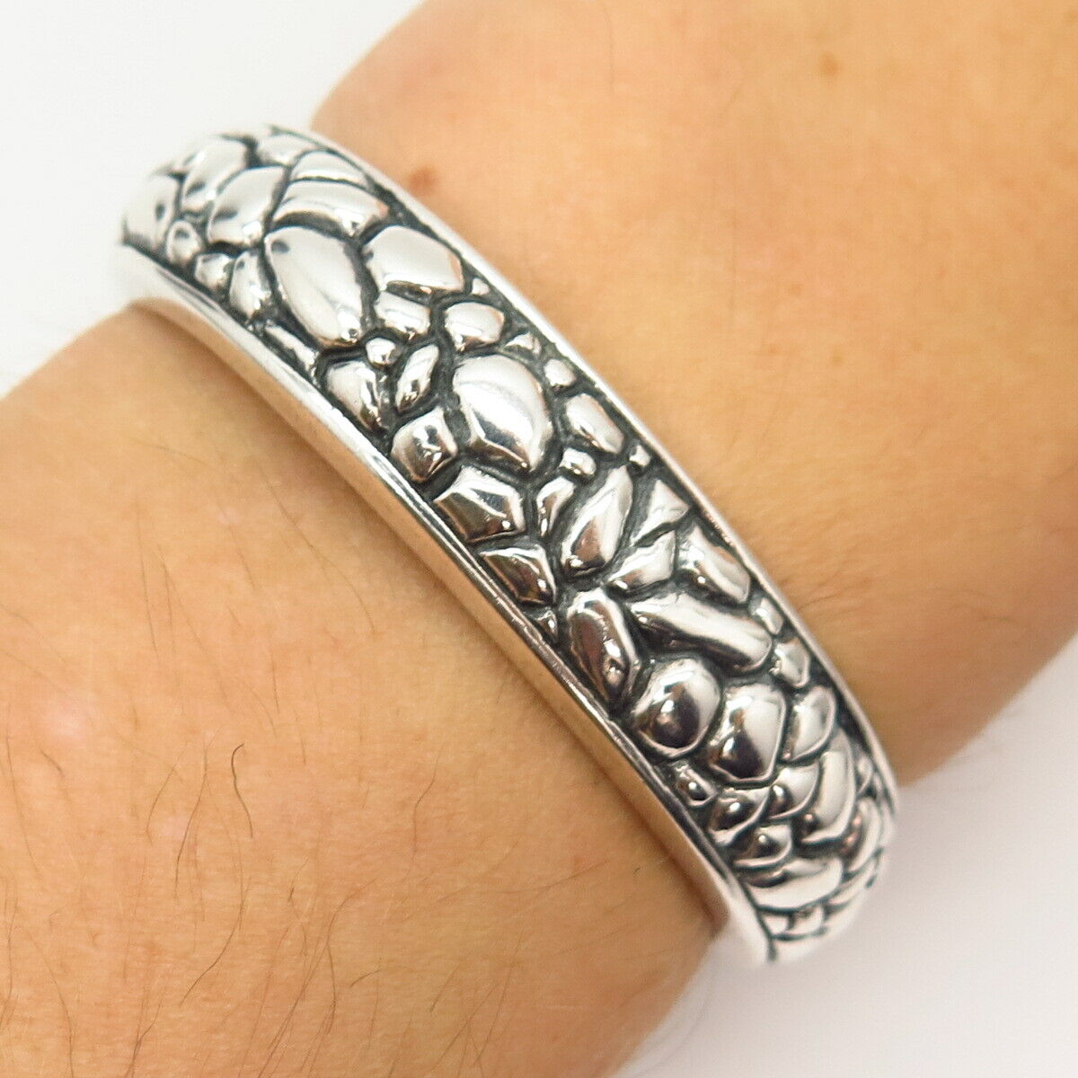 925 Sterling Silver Vintage Nugget Design Cuff Bracelet 6"