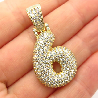 925 Sterling Silver Gold Plated C Z Lucky Number "6" Pendant