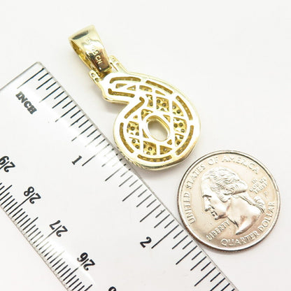 925 Sterling Silver Gold Plated C Z Lucky Number "6" Pendant