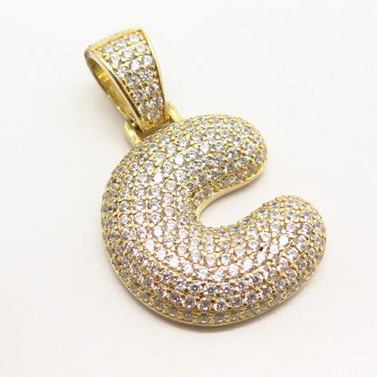 925 Sterling Silver Gold Plated C Z Letter "C" Initial Pendant