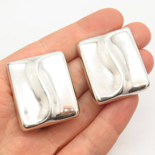 925 Sterling Silver Vintage Mexico Modernist Design Clip On Earrings