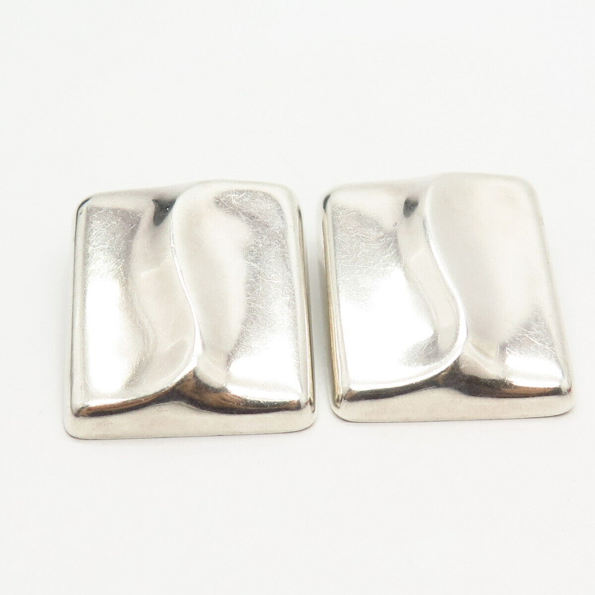 925 Sterling Silver Vintage Mexico Modernist Design Clip On Earrings