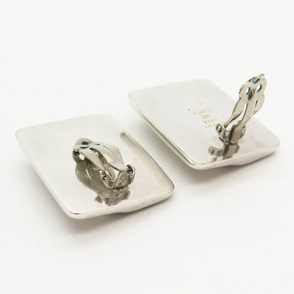 925 Sterling Silver Vintage Mexico Modernist Design Clip On Earrings