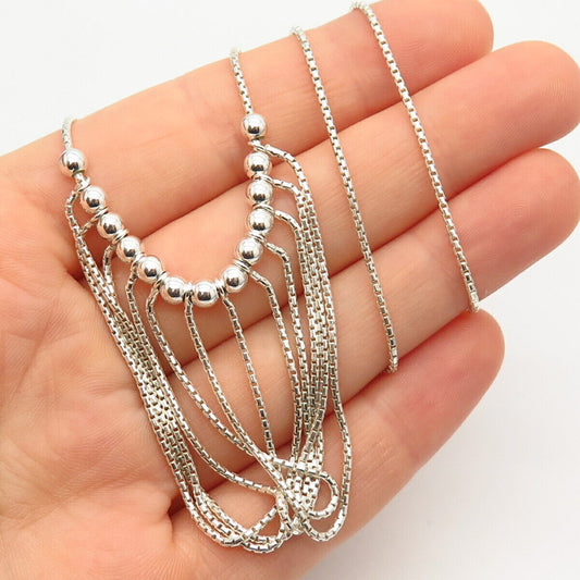 925 Sterling Silver Italy Beaded Box Chain Necklace 15"