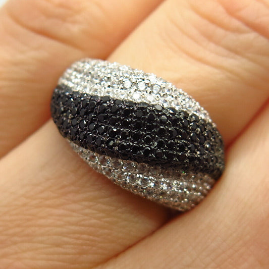 925 Sterling Silver White & Black C Z Ring Size 6 1/4