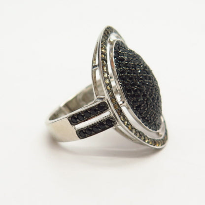 925 Sterling Silver Black & Citrine-Tone C Z Ring Size 8 1/4