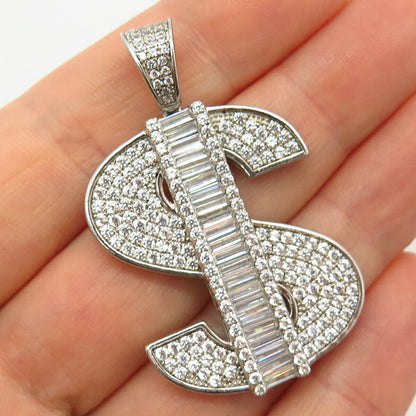 925 Sterling Silver C Z Dollar Sign Design Pendant