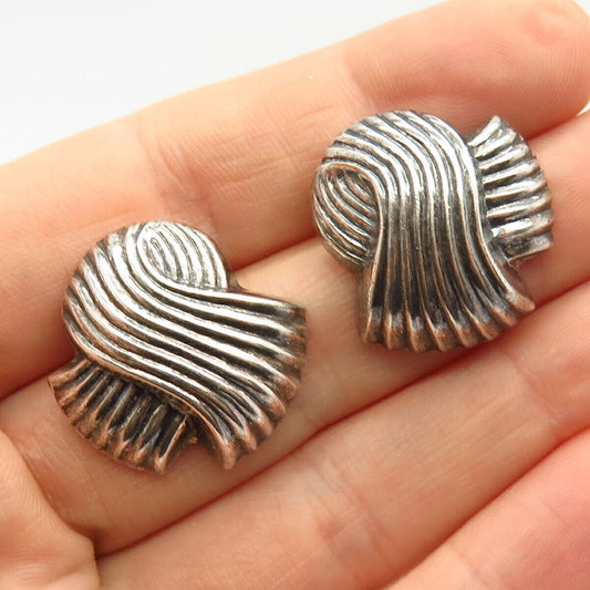 925 Sterling Silver Textured Design Hollow Earrings