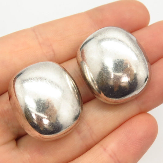 925 Sterling Silver Vintage Mexico Hollow Clip On Earrings